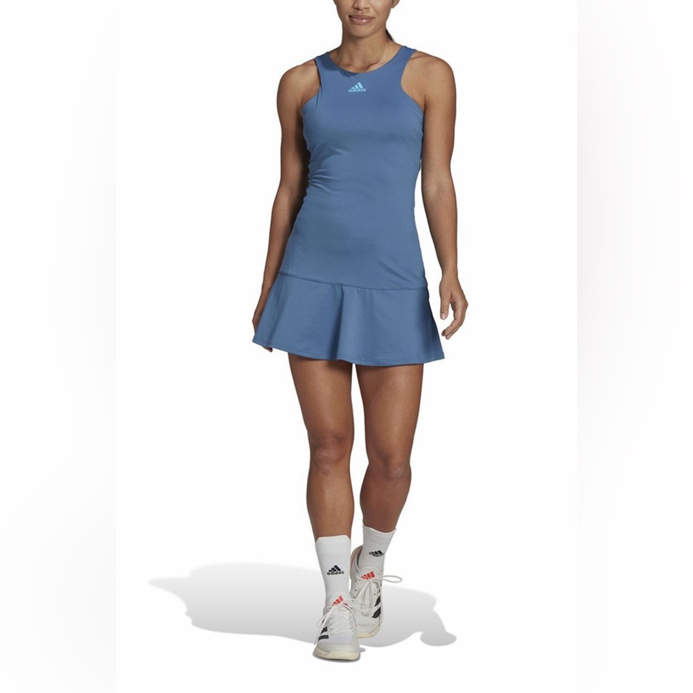 Adidas Gameset HEAT.RDY Tennis Dress Altered Blue Y Strap Slim Fit Size S NWT